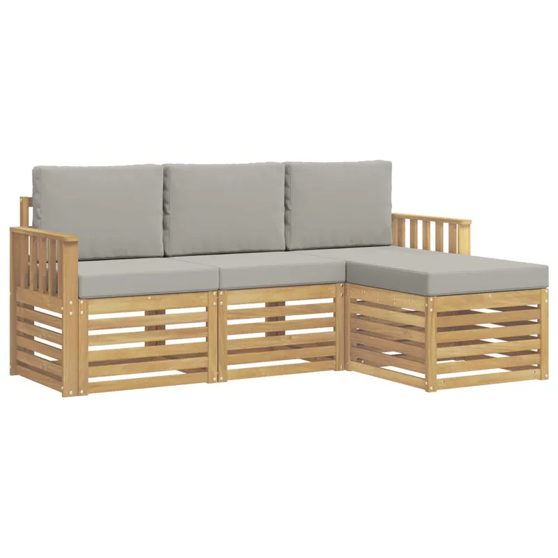 Lauko sofos komplektas 4 pcs Balta ir šviesiai pilka