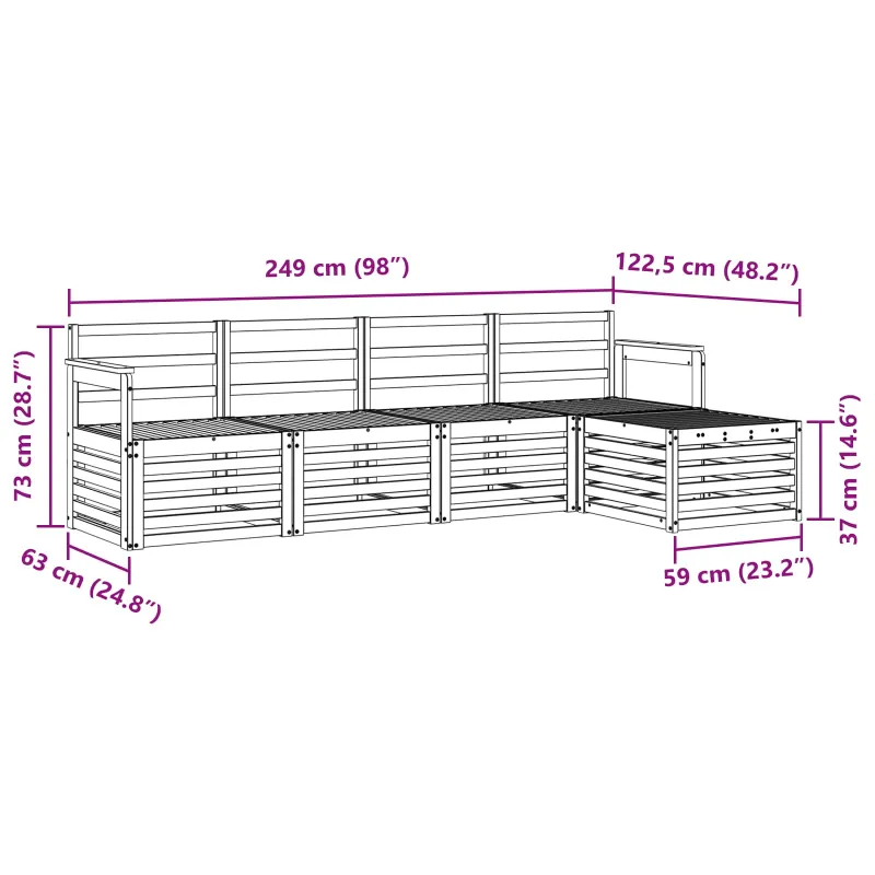 Lauko sofos komplektas 5 pcs Balta 249 x 122,5 x 73 cm