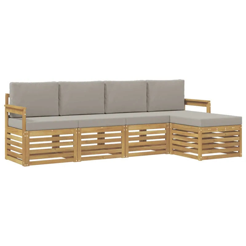 Lauko sofos komplektas 5 pcs Balta ir šviesiai pilka