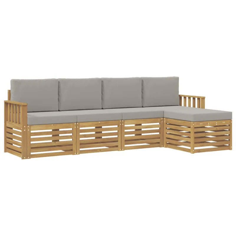 Lauko sofos komplektas 5 pcs Balta ir šviesiai pilka