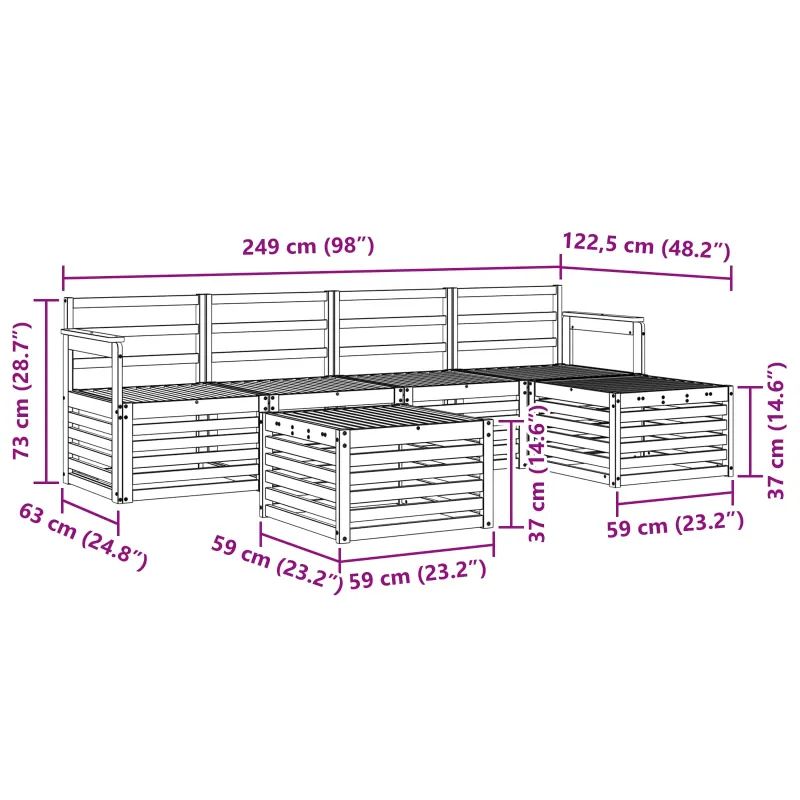 Lauko sofos komplektas 6 pcs Balta 59 x 59 x 37 cm