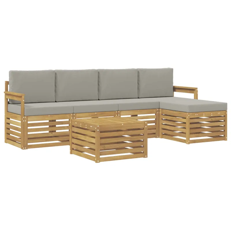 Lauko sofos komplektas 6 pcs Balta ir šviesiai pilka