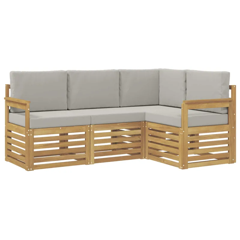 Lauko sofos komplektas 4 pcs Balta ir šviesiai pilka