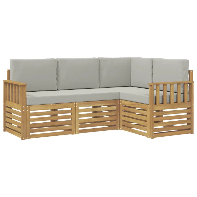 Lauko sofos komplektas 4 pcs Balta ir šviesiai pilka