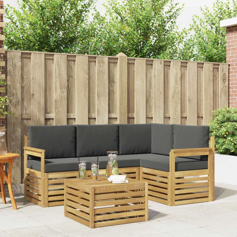 Lauko sofos komplektas 5 pcs Balta ir antracito 59 x 59 x 37 cm