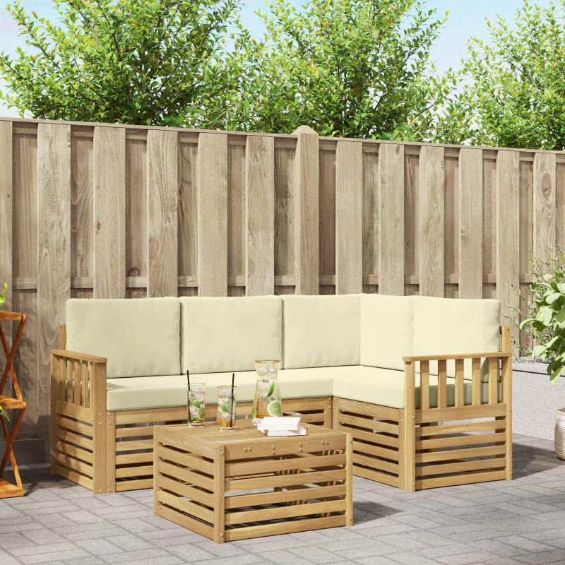 Lauko sofos komplektas 5 pcs Balta ir kreminė 59 x 59 x 37 cm