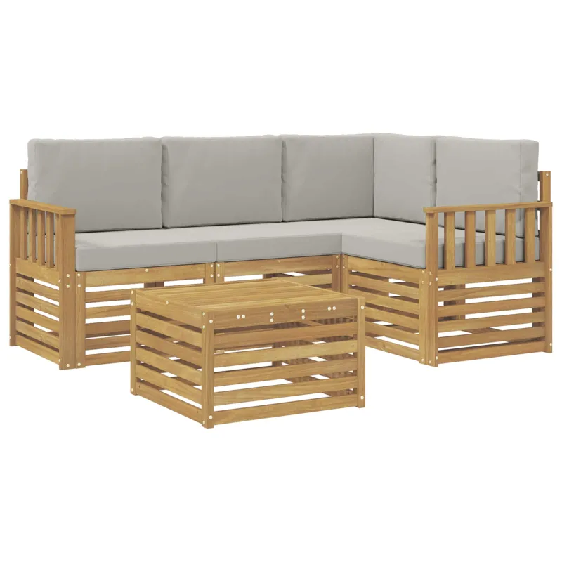 Lauko sofos komplektas 5 pcs Balta ir šviesiai pilka