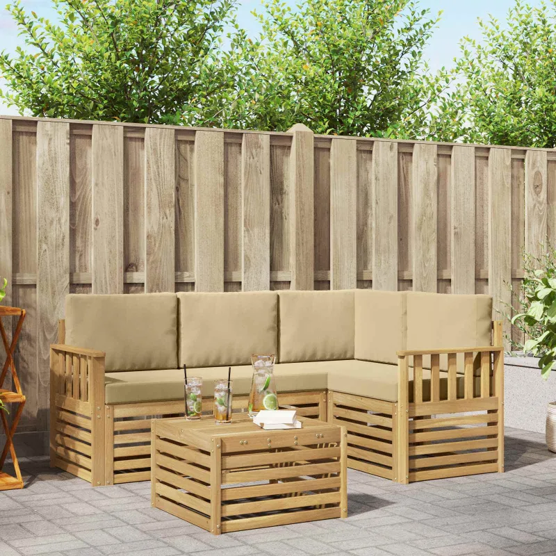 Lauko sofos komplektas 5 pcs Balta ir kreminė 59 x 59 x 37 cm