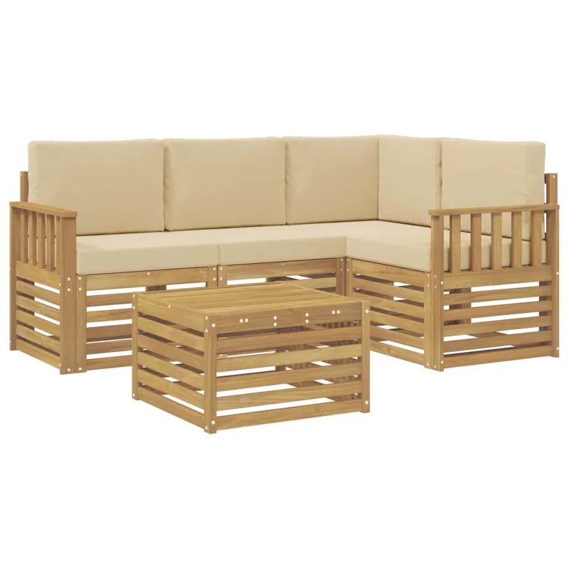 Lauko sofos komplektas 5 pcs Balta ir kreminė 59 x 59 x 37 cm