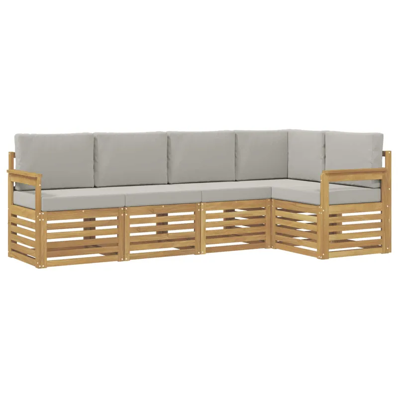 Lauko sofos komplektas 5 pcs Balta ir šviesiai pilka