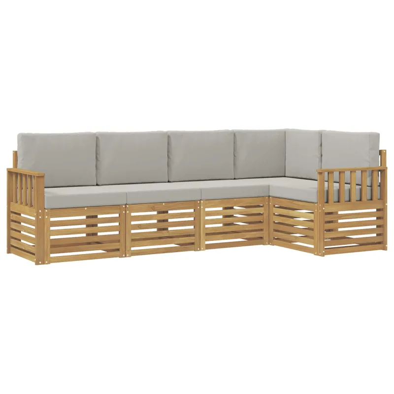 Lauko sofos komplektas 5 pcs Balta ir šviesiai pilka