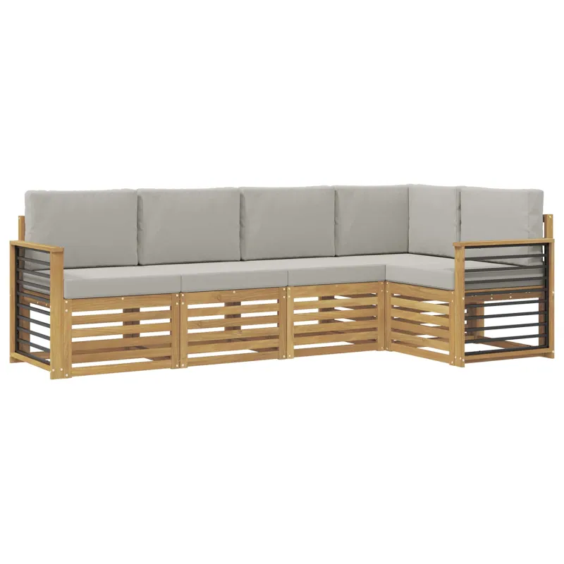 Lauko sofos komplektas 5 pcs Balta ir šviesiai pilka