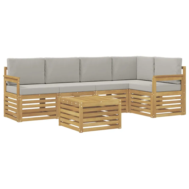Lauko sofos komplektas 6 pcs Balta ir šviesiai pilka