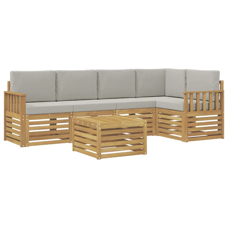 Lauko sofos komplektas 6 pcs Balta ir šviesiai pilka