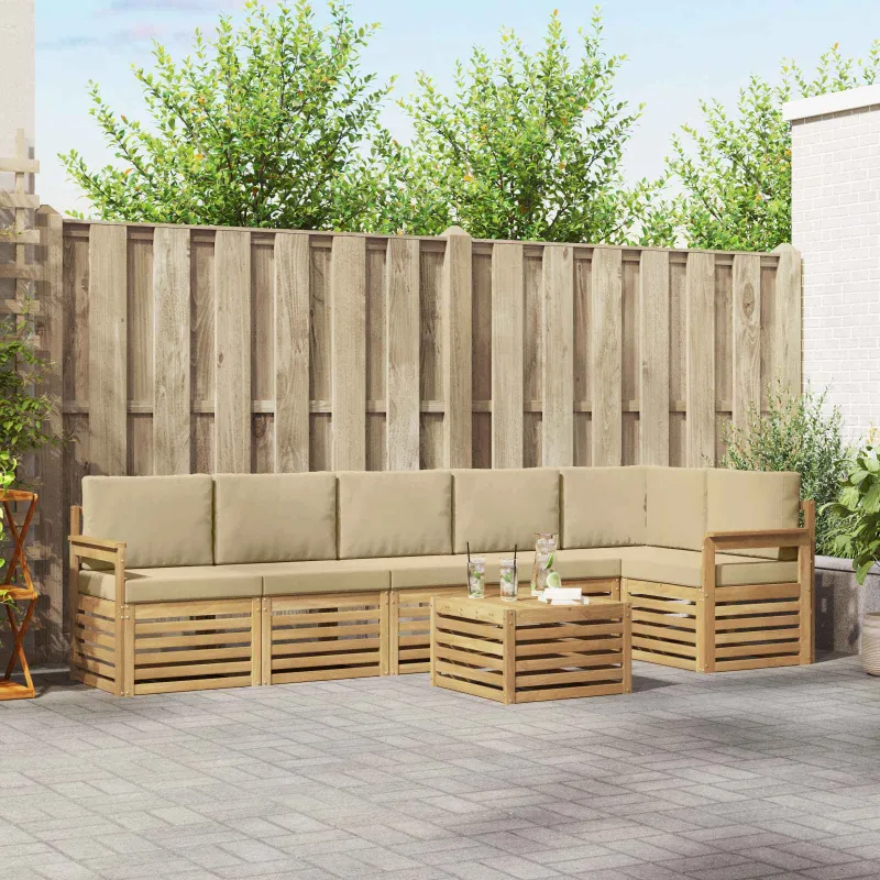 Lauko sofos komplektas 7 pcs Balta ir kreminė 59 x 59 x 37 cm