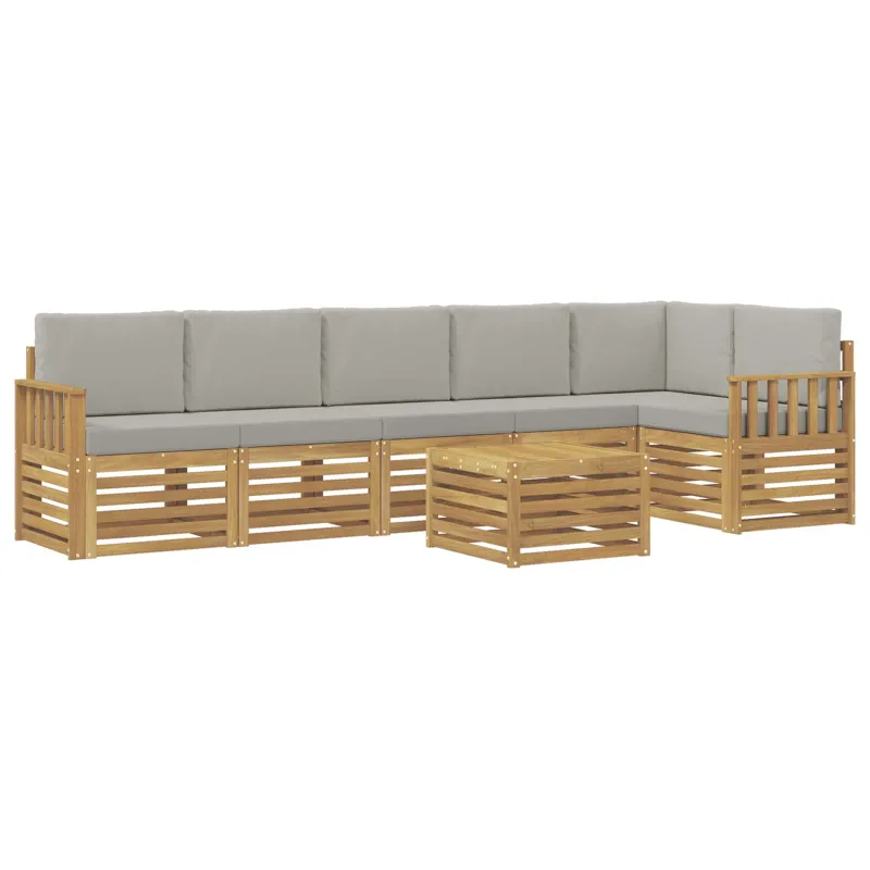 Lauko sofos komplektas 7 pcs Balta ir šviesiai pilka