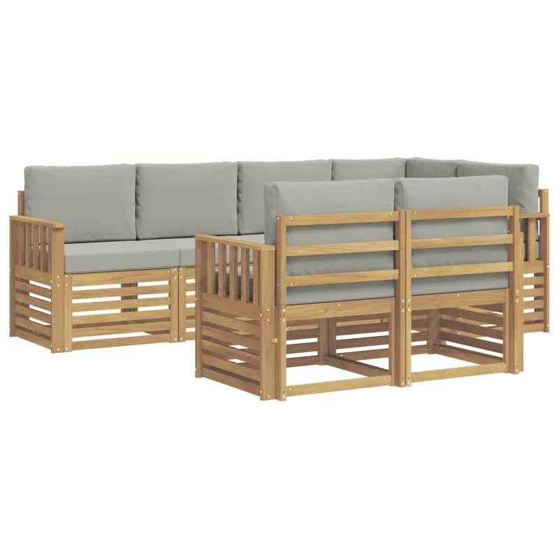 Lauko sofos komplektas 7 pcs Balta ir šviesiai pilka