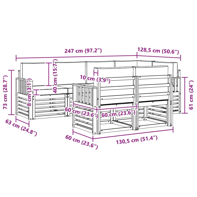 Lauko sofos komplektas 7 pcs Balta ir kreminė