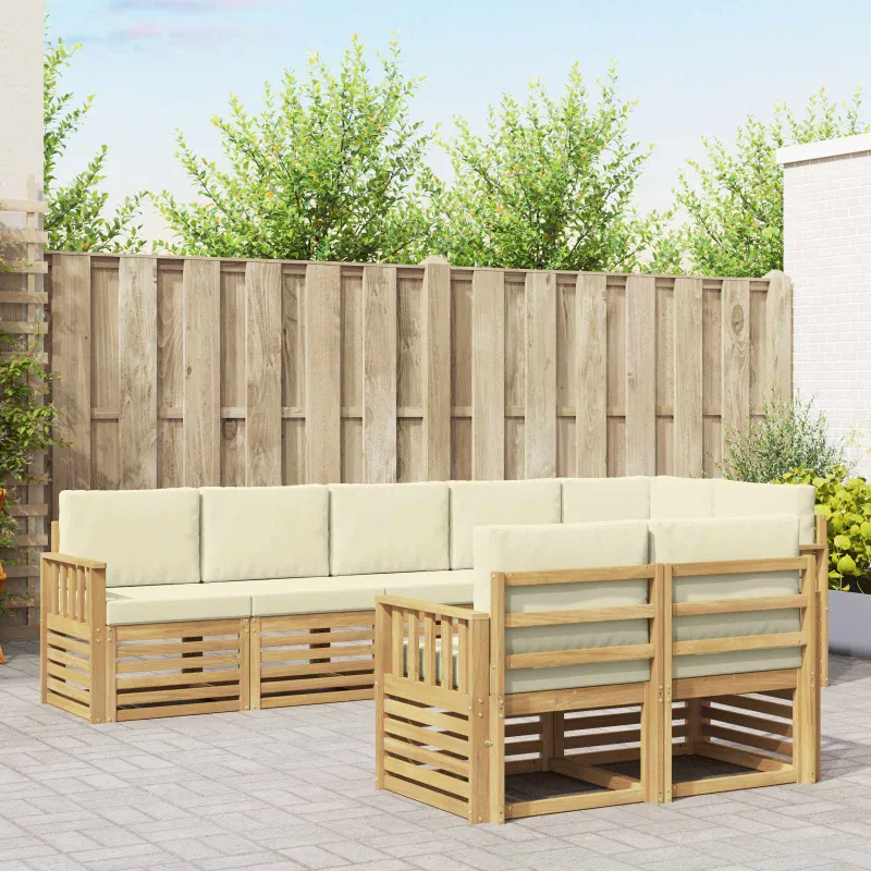 Lauko sofos komplektas 8 pcs Balta ir kreminė
