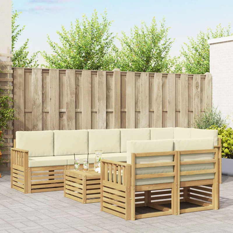 Lauko sofos komplektas 8 pcs Balta ir kreminė 59 x 59 x 37 cm