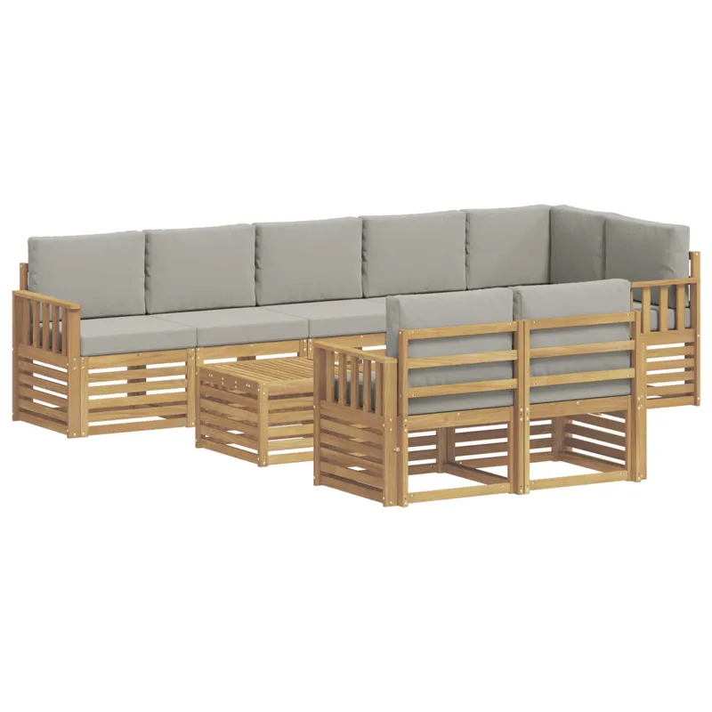 Lauko sofos komplektas 8 pcs Balta ir šviesiai pilka