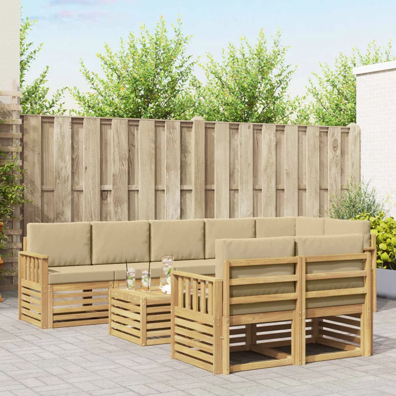 Lauko sofos komplektas 8 pcs Balta ir kreminė 59 x 59 x 37 cm