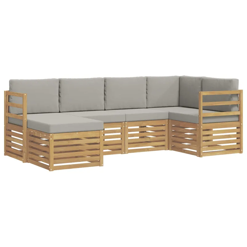 Lauko sofos komplektas 6 pcs Balta ir šviesiai pilka