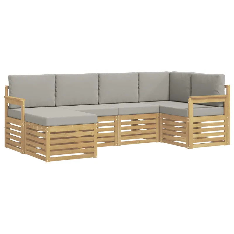 Lauko sofos komplektas 6 pcs Balta ir šviesiai pilka