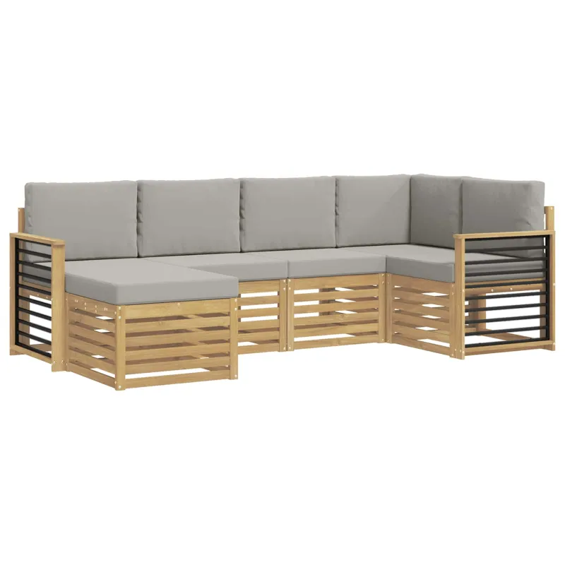 Lauko sofos komplektas 6 pcs Balta ir šviesiai pilka
