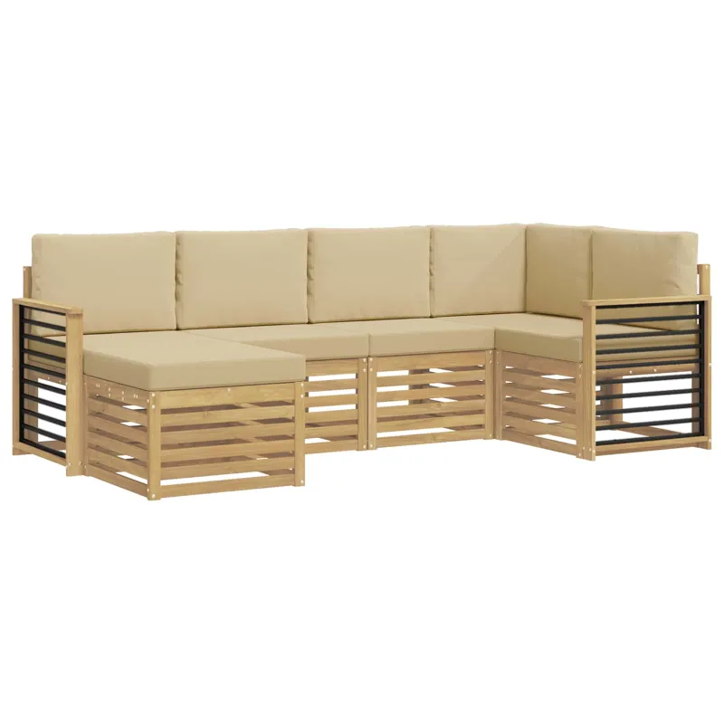 Lauko sofos komplektas 6 pcs Balta ir kreminė Poliesteris