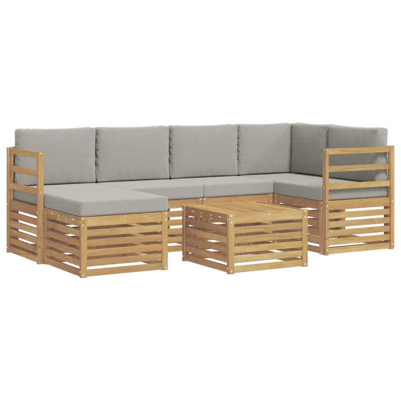 Lauko sofos komplektas 7 pcs Balta ir šviesiai pilka