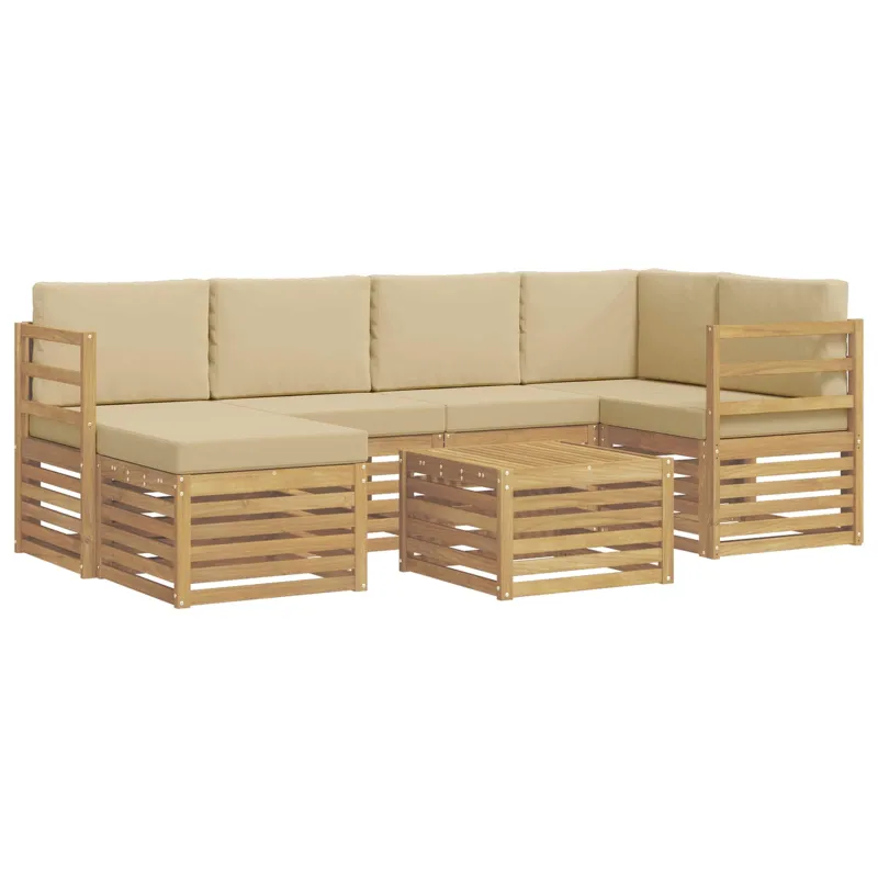 Lauko sofos komplektas 7 pcs Balta ir kreminė Poliesteris