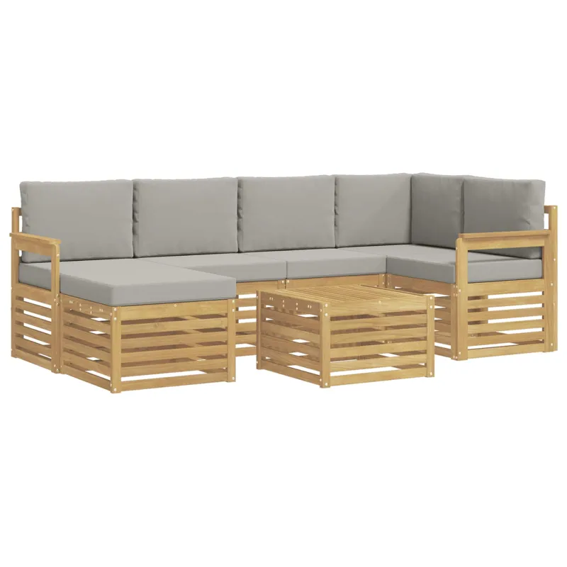 Lauko sofos komplektas 7 pcs Balta ir šviesiai pilka