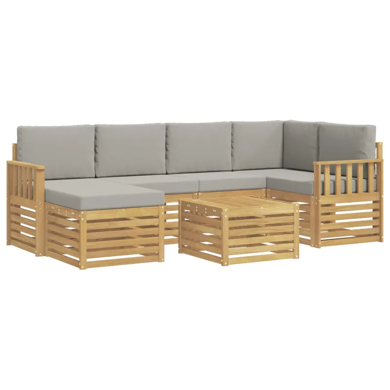 Lauko sofos komplektas 7 pcs Balta ir šviesiai pilka