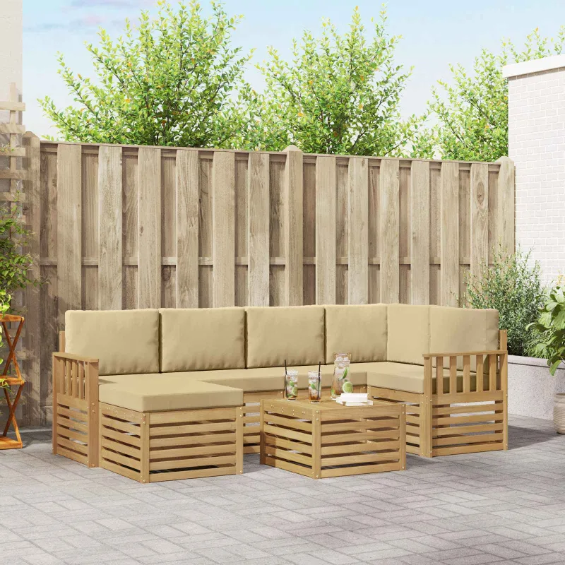 Lauko sofos komplektas 7 pcs Balta ir kreminė 59 x 59 x 37 cm