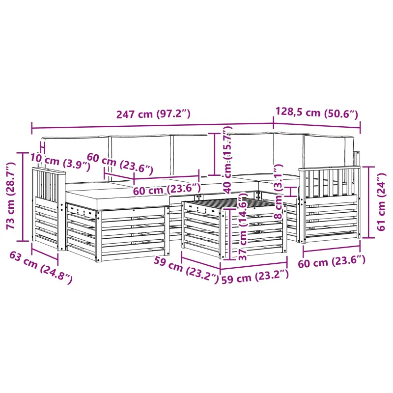 Lauko sofos komplektas 7 pcs Balta ir kreminė 59 x 59 x 37 cm