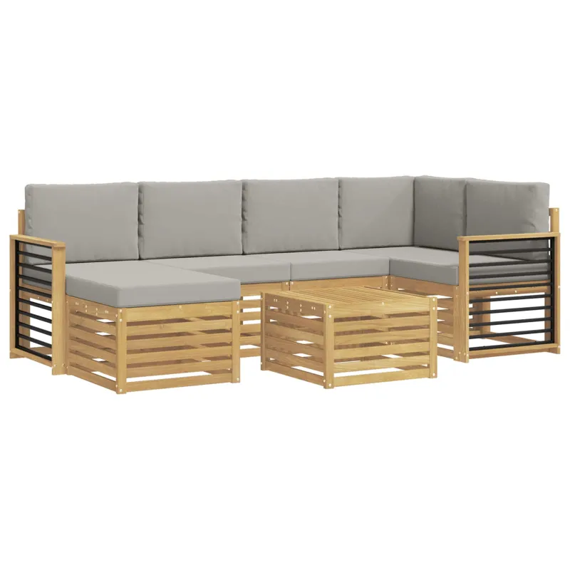 Lauko sofos komplektas 7 pcs Balta ir šviesiai pilka