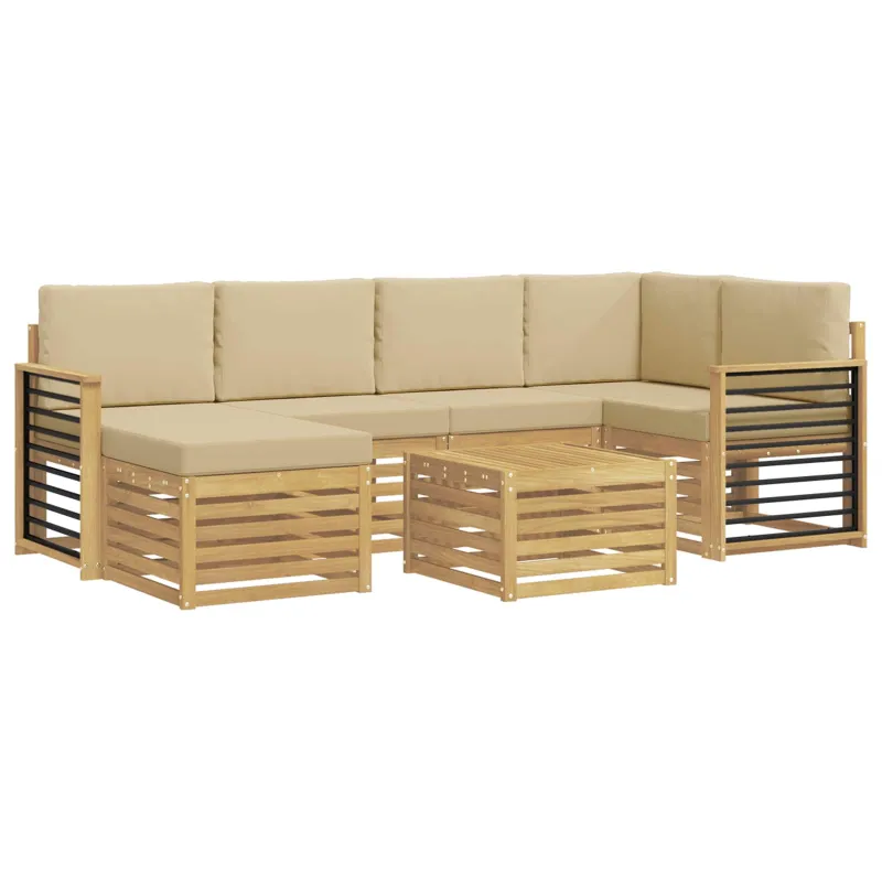 Lauko sofos komplektas 7 pcs Balta ir kreminė Poliesteris