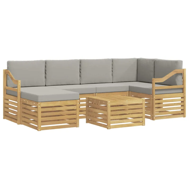 Lauko sofos komplektas 7 pcs Balta ir šviesiai pilka