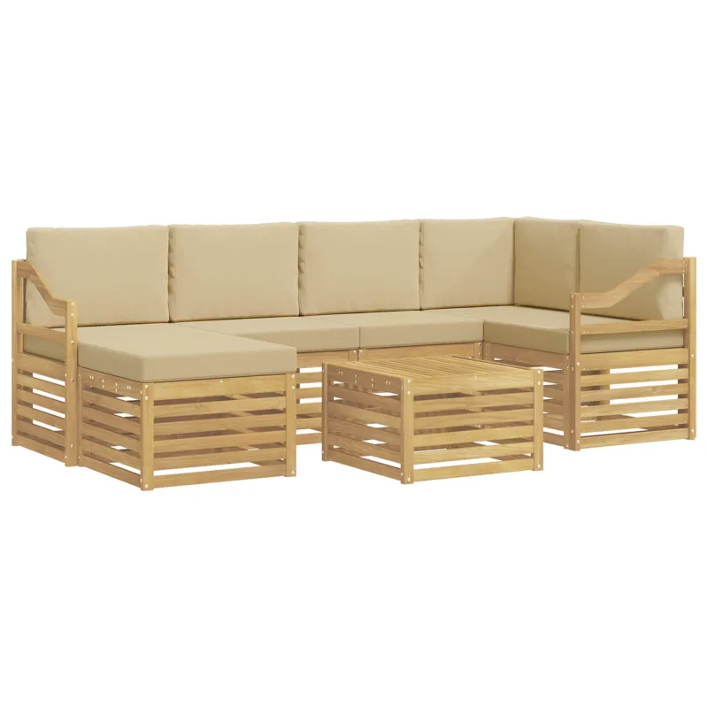 Lauko sofos komplektas 7 pcs Balta ir kreminė Poliesteris
