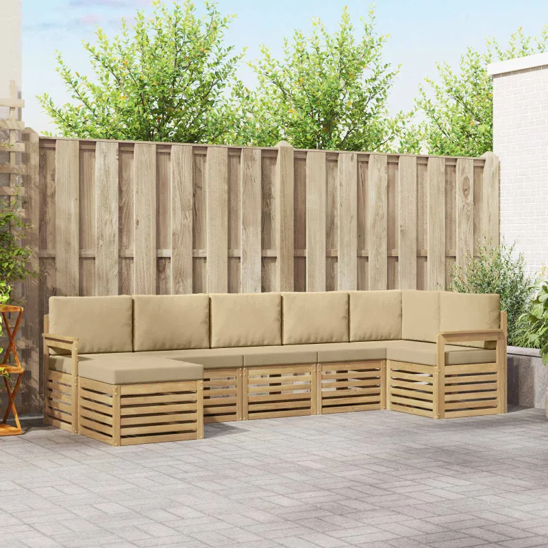Lauko sofos komplektas 6 pcs Balta ir Bežė 306 x 128,5 x 73 cm