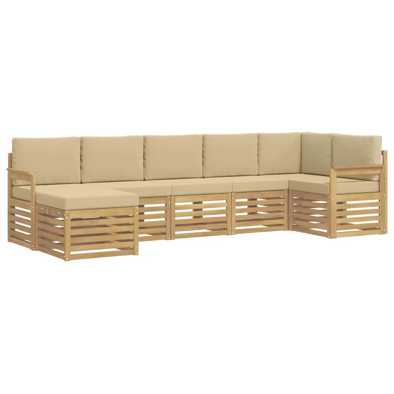 Lauko sofos komplektas 6 pcs Balta ir Bežė 306 x 128,5 x 73 cm