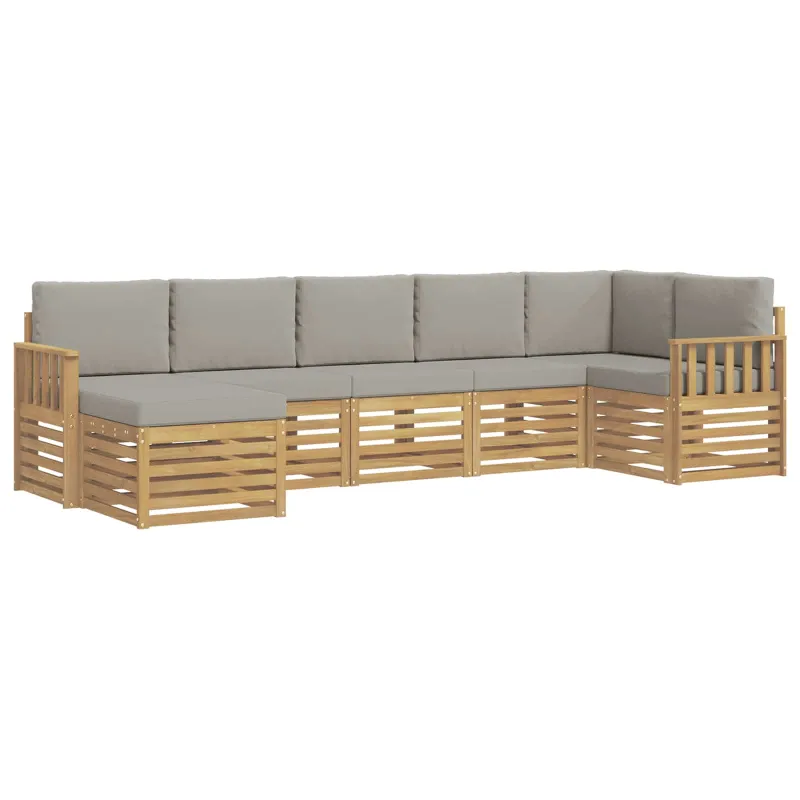 Lauko sofos komplektas 6 pcs Balta ir šviesiai pilka