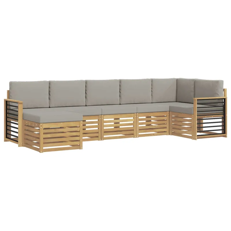 Lauko sofos komplektas 7 pcs Balta ir šviesiai pilka