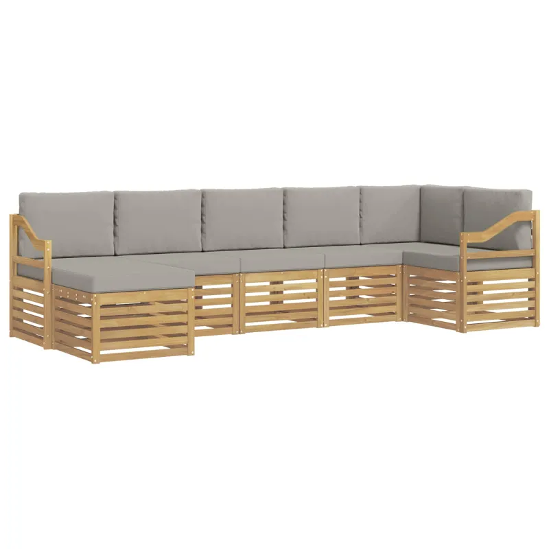 Lauko sofos komplektas 7 pcs Balta ir šviesiai pilka