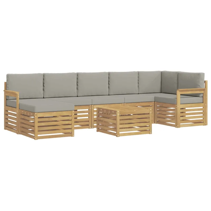 Lauko sofos komplektas 7 pcs Balta ir šviesiai pilka