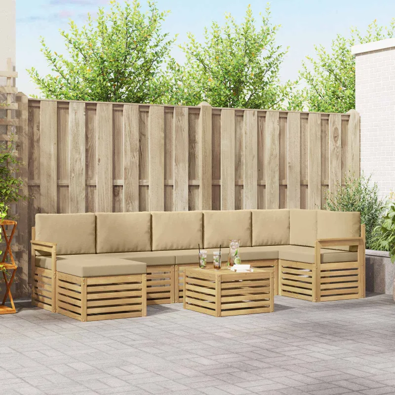 Lauko sofos komplektas 7 pcs Balta ir Bežė 59 x 59 x 37 cm