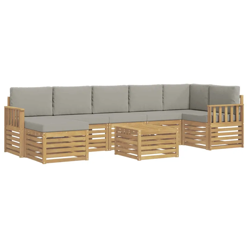 Lauko sofos komplektas 7 pcs Balta ir šviesiai pilka