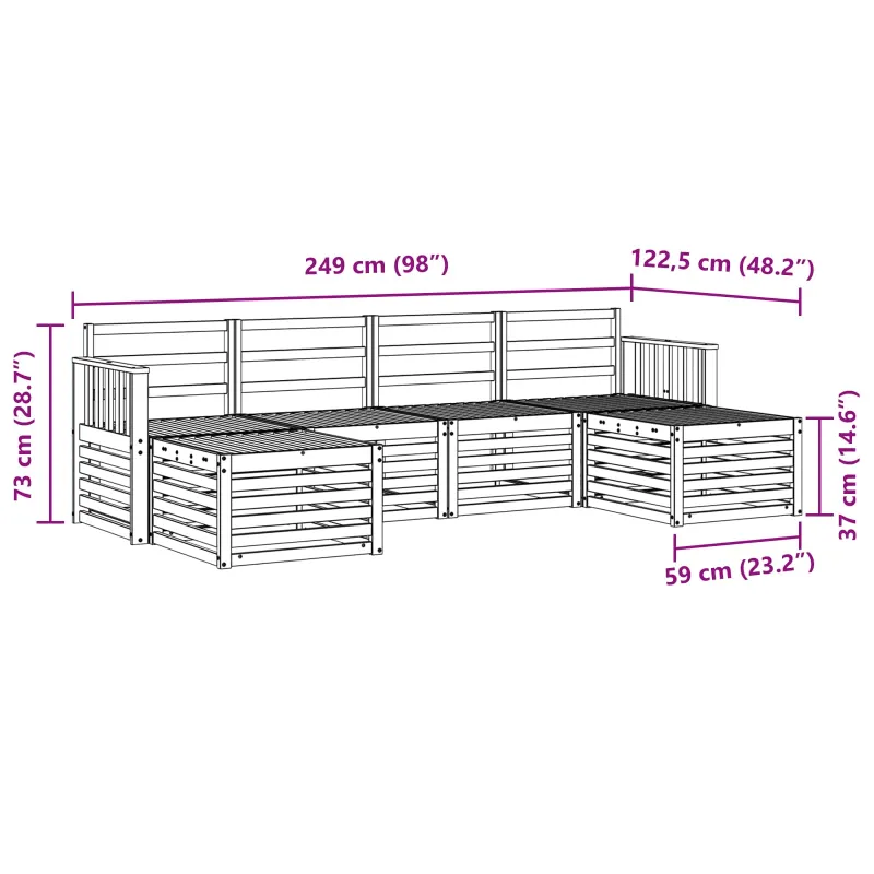 Lauko sofos komplektas 5 pcs Balta 249 x 122,5 x 73 cm
