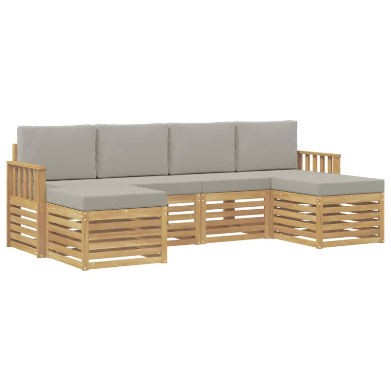 Lauko sofos komplektas 5 pcs Balta ir šviesiai pilka